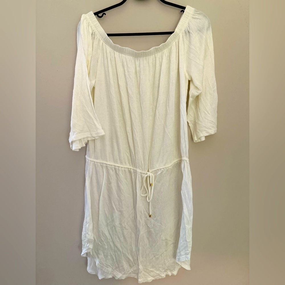 South Moon Under off the shoulder resort dress. White. Medium. Tie waist.